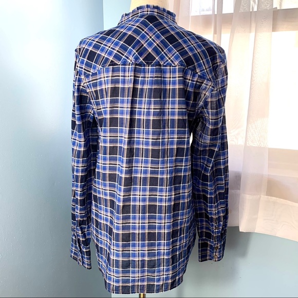 J. Crew Ocean Blue Plaid Ruffle Popover Shirt - Picture 6 of 10